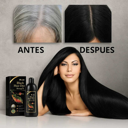 Shampoo colorante negro aplicación rápida y acabado natural