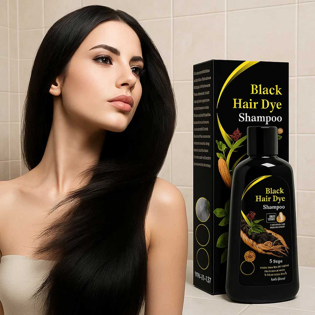 Shampoo colorante negro aplicación rápida y acabado natural