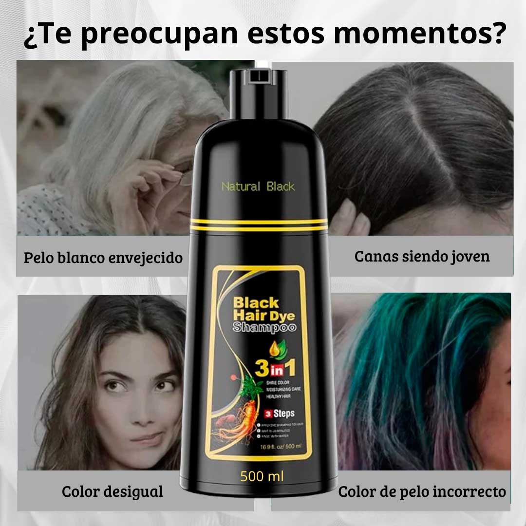 Shampoo colorante negro aplicación rápida y acabado natural