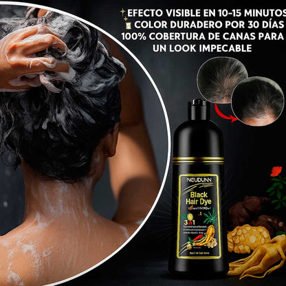 Shampoo colorante negro aplicación rápida y acabado natural